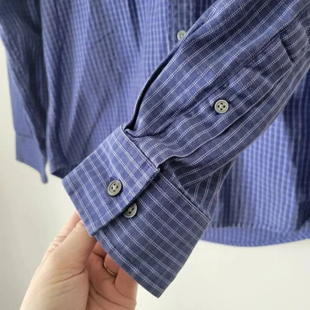 Banana Republic Blue Plaid Button Down Shirt Men’s Large 100% Cotton